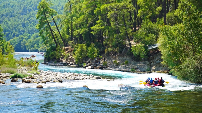 Canyoning and rafting trip of Koprucay River in Manavgat of Antalya, Turkey. High quality 4k footage