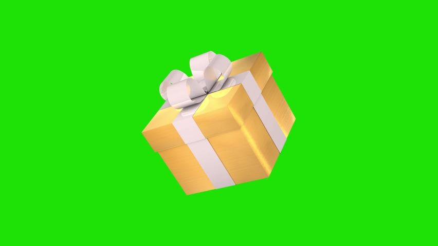 Gold gift box with white ribbon. 3D animation on a green screen. Holidays and gifts concept. Royalty-Free Stock Footage #1095782035