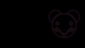 Glowing neon line Rat zodiac sign icon isolated on black background. Astrological horoscope collection. 4K Video motion graphic animation.