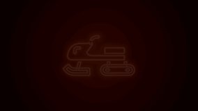 Glowing neon line Snowmobile icon isolated on black background. Snowmobiling sign. Extreme sport. 4K Video motion graphic animation.