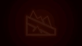 Glowing neon line Mountain descent icon isolated on black background. Symbol of victory or success concept. 4K Video motion graphic animation.