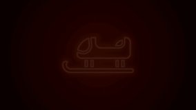Glowing neon line Sled icon isolated on black background. Winter mode of transport. 4K Video motion graphic animation.