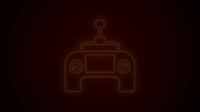 Glowing neon line Drone radio remote control transmitter icon isolated on black background. 4K Video motion graphic animation.