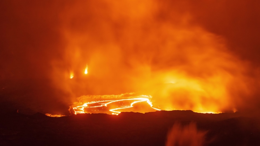 Time lapse of the lava lake at the bottom of the Kilauea Volcano on the Big Island of Hawaii