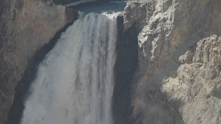 Lower Falls Waterfall View from Lookout Point and Yellowstone River at Grand Canyon of the Yellowstone National Park, Wyoming
