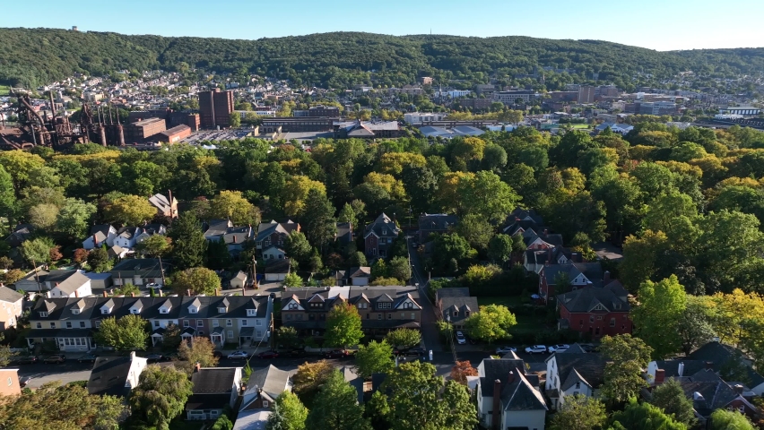 Bethlehem Pennsylvania. Aerial establishing shot of Lehigh County Pennsylvania top travel tourism destination.