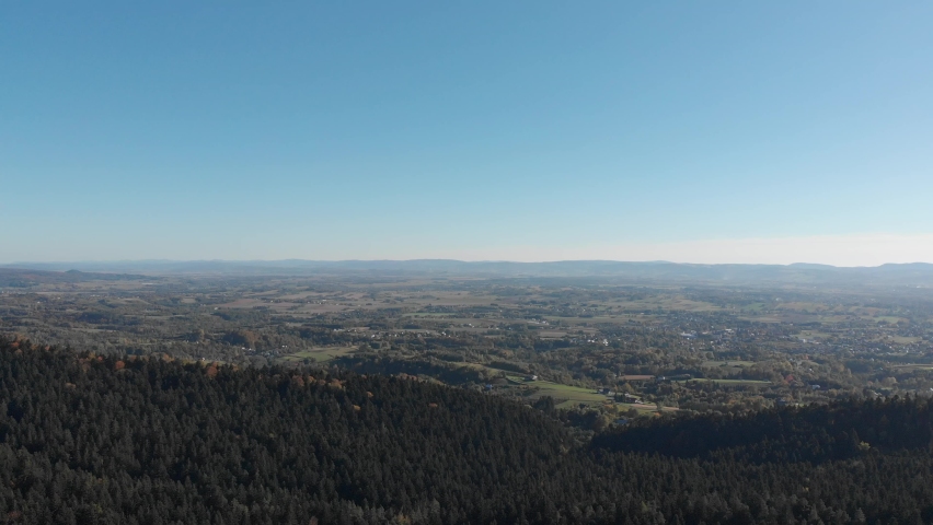 Mountain slope covered with forest. Subcarpathian region, Poland. Bird
