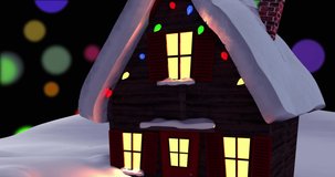 Animation of christmas house over spots. Christmas, tradition and digital interface concept digitally generated video.