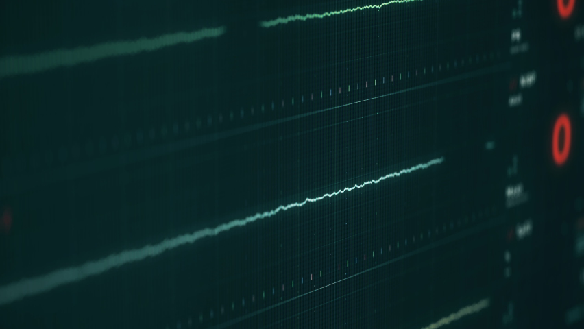 Monitoring system shows the graph of the vital life signs. Monitoring equipment displaying the flat line graph of the vital health markers. Monitoring device shows the failure of vital organs. Graph. Royalty-Free Stock Footage #1095813941