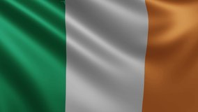 Flag of Ireland in the wind closeup, the national flag of Ireland flutters in 3d, in 4k resolution. High quality 4k footage