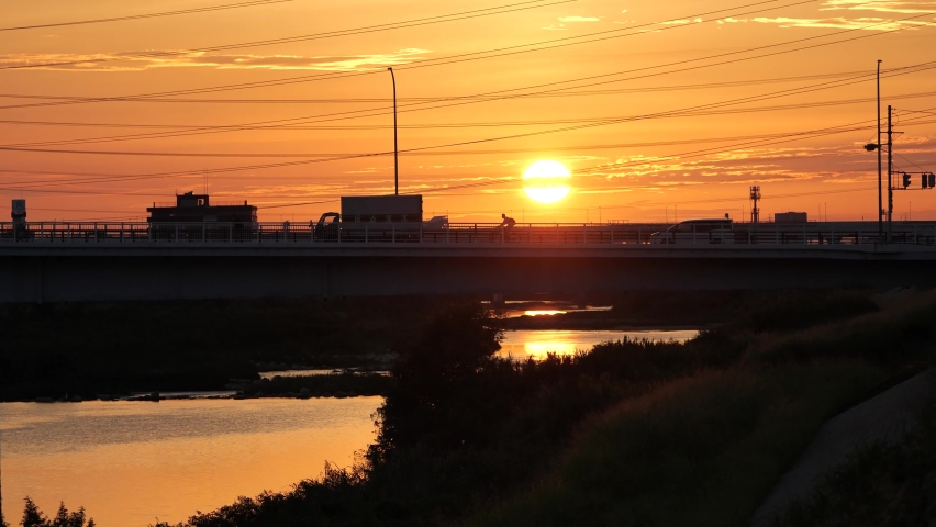Landscape along the river at sunset
