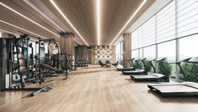 Sports Equipment In The Gym Barbells Of Different Weight On Rack. Design and equipment in modern gym. 3d visualization - Powered by Shutterstock - Get 15% off with code: PIKWIZARD15