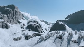 Huge avalanche. Big masses of snow slide rapidly down the mountainside. Dangerous phenomenon. Winter catastrophe in high mountains. The threat of snowy mountainsides. Render. 4K HD - Powered by Shutterstock - Get 15% off with code: PIKWIZARD15