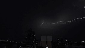 Lightning and thunder over the city at night, glaring and spectacular lightning, thunderstorms from window in near vintage skyscraper - Powered by Shutterstock - Get 15% off with code: PIKWIZARD15