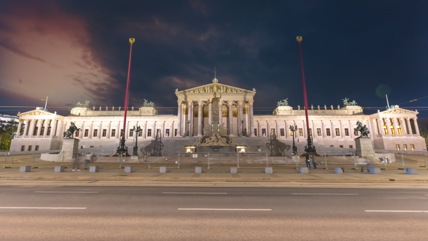 Vienna Parliament timelapse night view traffic, vienna austria street.