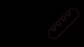 Glowing neon line French baguette bread icon isolated on black background. 4K Video motion graphic animation.