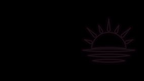 Glowing neon line Sunset icon isolated on black background. 4K Video motion graphic animation.