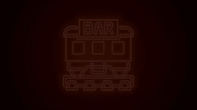 Glowing neon line Restaurant train icon isolated on black background. 4K Video motion graphic animation.
