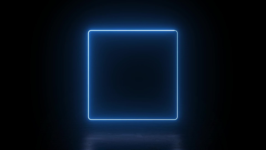 3d video render, square glowing in the dark, blue neon light, illuminate frame design. Abstract cosmic vibrant color square backdrop. Glowing neon light. Neon frame loop footage Royalty-Free Stock Footage #1095830701