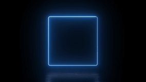 3d video render, square glowing in the dark, blue neon light, illuminate frame design. Abstract cosmic vibrant color square backdrop. Glowing neon light. Neon frame loop footage