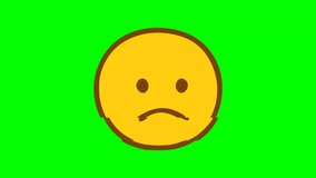 Sad face emoticon glitch effect on green background. Emoji motion graphics.