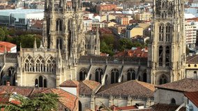 Close up view of famous Burgos cathedral in Castile and Leon, Spain. High quality 4k footage