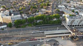 An Aerial Footage Train Tracks passing through British City