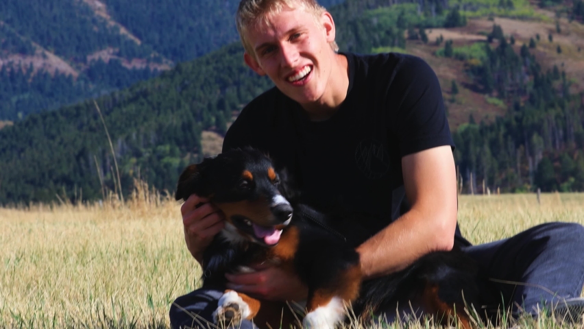 Australian Shepherd Playing with Owner in Bozeman Montana 4K