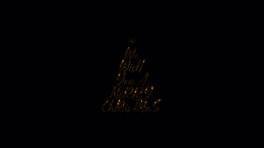 We Wish You A Merry Christmas golden star text with light effect animation isolated word on blak background using QuickTime Alpha Channel ProRes 4444.