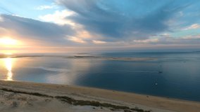 Dune du Pilat Aerial View - Sunset with sea, sand and clouds: Touristic place in France and Europe