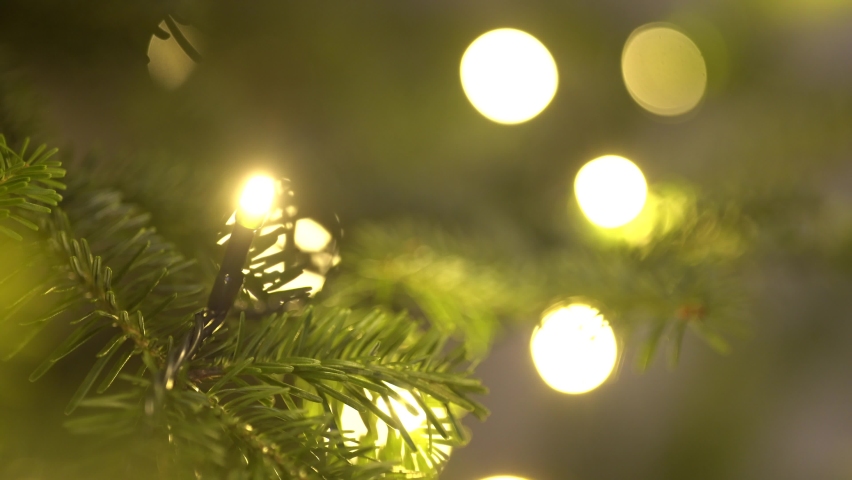 Christmas tree decorated with lights in church