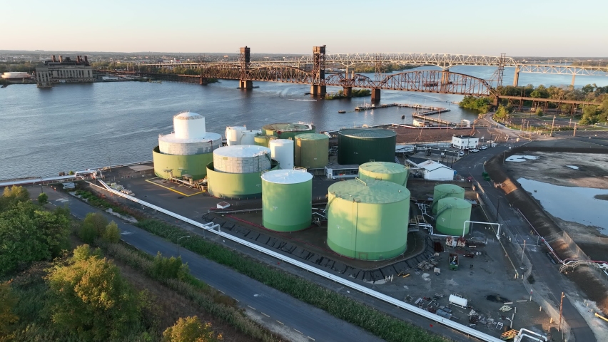 Aerial View of Storage Tanks on the Delaware River