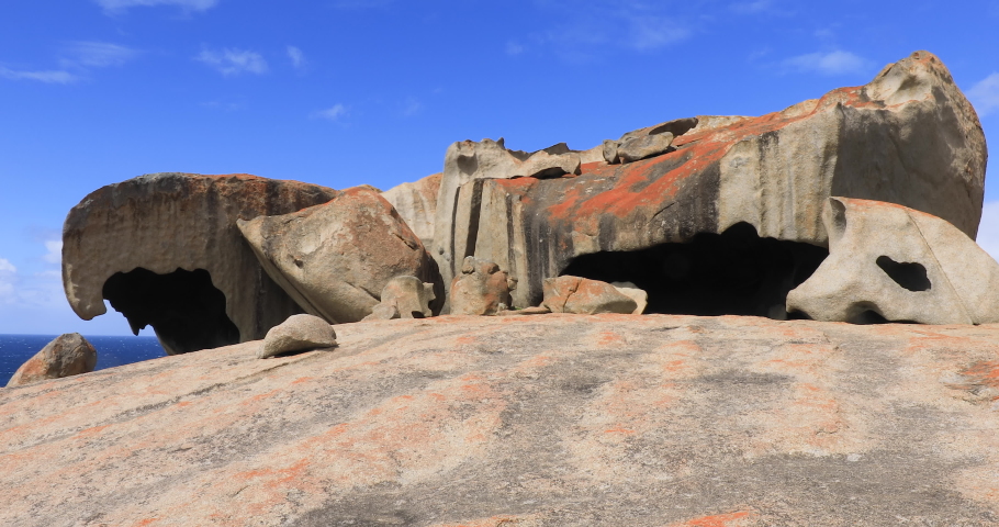 Locked off motion of sculptured rock formation known as The Remarkable Rocks at Flinders Chase National Park on Kangaroo Island, South Australia, Australia