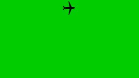 Animated black plane flies along circle a trajectory. Concept of airplane travel. Trip around the world. Looped video. Flat illustration isolated on a green background. 