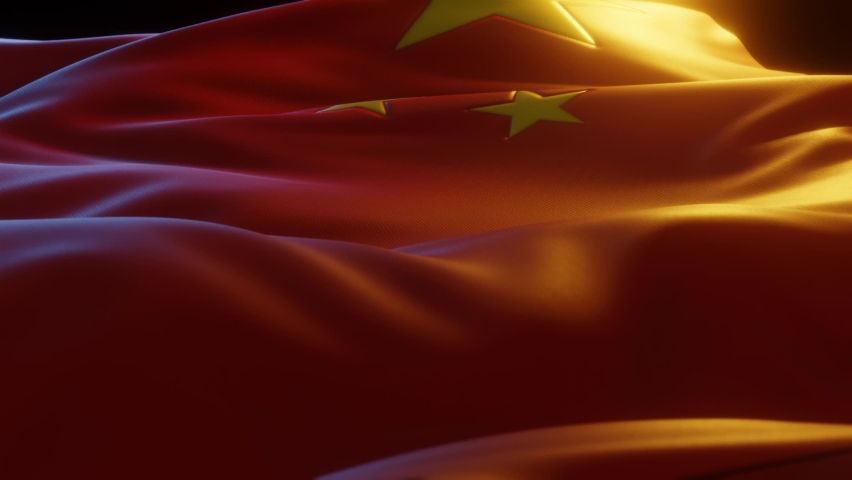 China Flag Close up Low Angled Perspective 3d render 