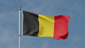 Belgium Flag Loop. Realistic 4K. 30 fps flag of the Belgium. Belgian flag waving in the wind. Seamless loop with highly detailed fabric texture. Belgium flag on flagpole with waving on blue sky. - Powered by Shutterstock - Get 15% off with code: PIKWIZARD15