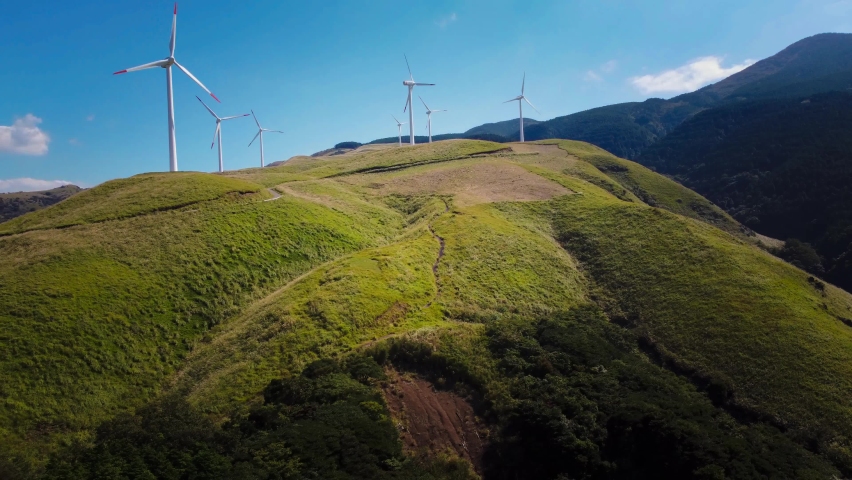 Mt. Aso and power wind farm in Kumamoto  of Japan Royalty-Free Stock Footage #1095891285