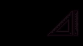 Glowing neon line Triangular ruler icon isolated on black background. Straightedge symbol. Geometric symbol. 4K Video motion graphic animation.