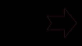 Glowing neon line Arrow icon isolated on black background. Direction Arrowhead symbol. Navigation pointer sign. 4K Video motion graphic animation.