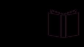 Glowing neon line Open book icon isolated on black background. 4K Video motion graphic animation.