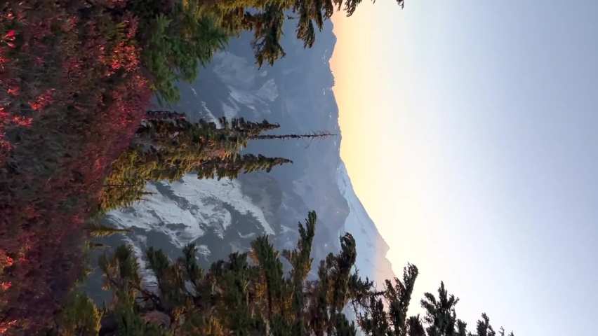 mountain above the clouds in the state of Washington USA near Seattle, Mount Adams This is the second highest mountain in Washington. Vertical video