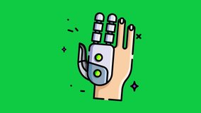 Artificial Finger Cartoon Animated Icon. Looping Robotic Medicine Concept Icon. Isolated on Green Screen, Chroma Key Background for Transparent Use. 4K Ultra HD Vidio Motion Graphic Animation.