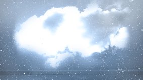 Animation of snow falling over sky with clouds at christmas. christmas, tradition and celebration concept digitally generated video.