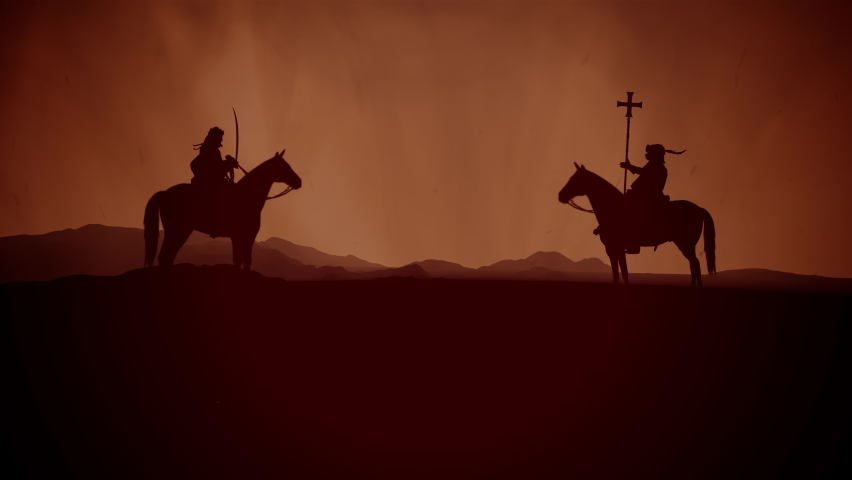 Medieval Crusader on a Horse and an Arabic Muslim Warrior