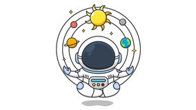 cute astronaut meditate with galaxy background