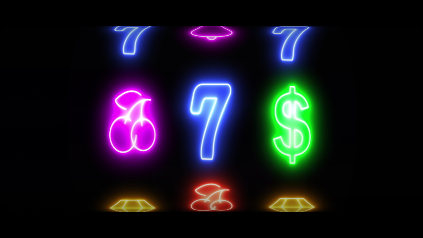 Casino slot animation. Neon animation of vintage casino slots on a black background. Royalty-Free Stock Footage #1095912369