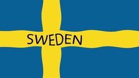 Motion footage background with colorful flag. The flag of Sweden.