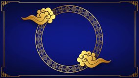 Animation golden circle and golden clouds Chinese style with blue background. - Powered by Shutterstock - Get 15% off with code: PIKWIZARD15