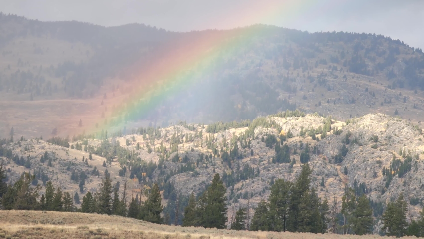 Double Rainbow over The Sky in Yellowstone National Park Wyoming