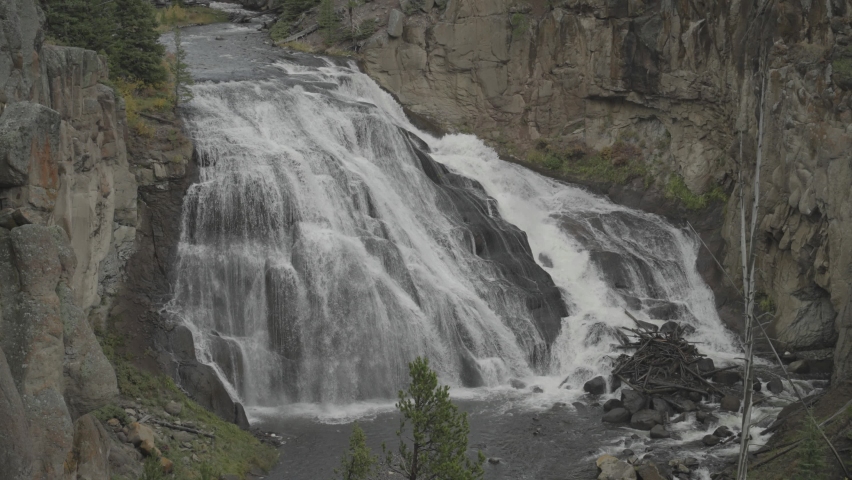 Gibbon Falls Waterfall in Yellowstone National Park Wyoming Slow Motion